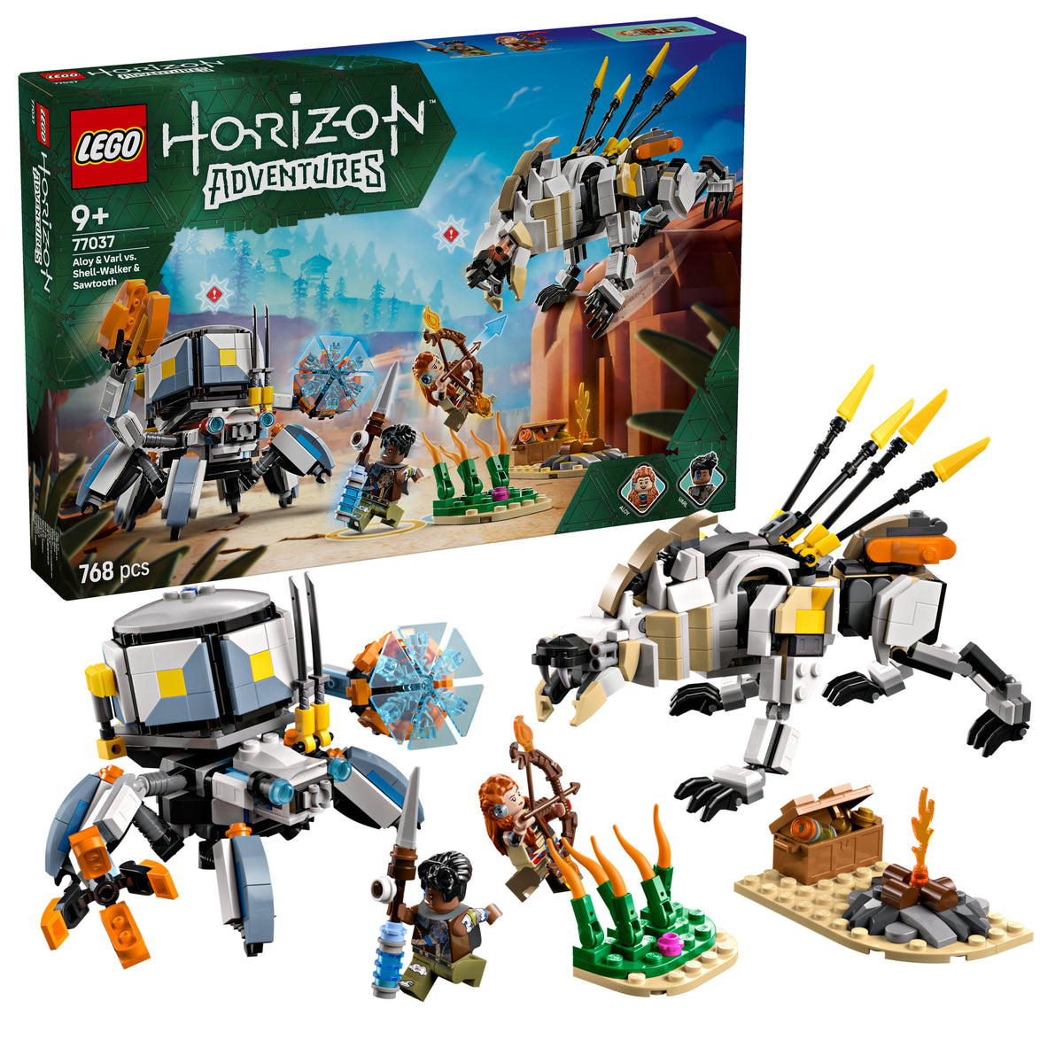 LEGO® Horizon Adventures™ Aloy und Varl vs. Panzerwanderer und Sägezahn (77037)